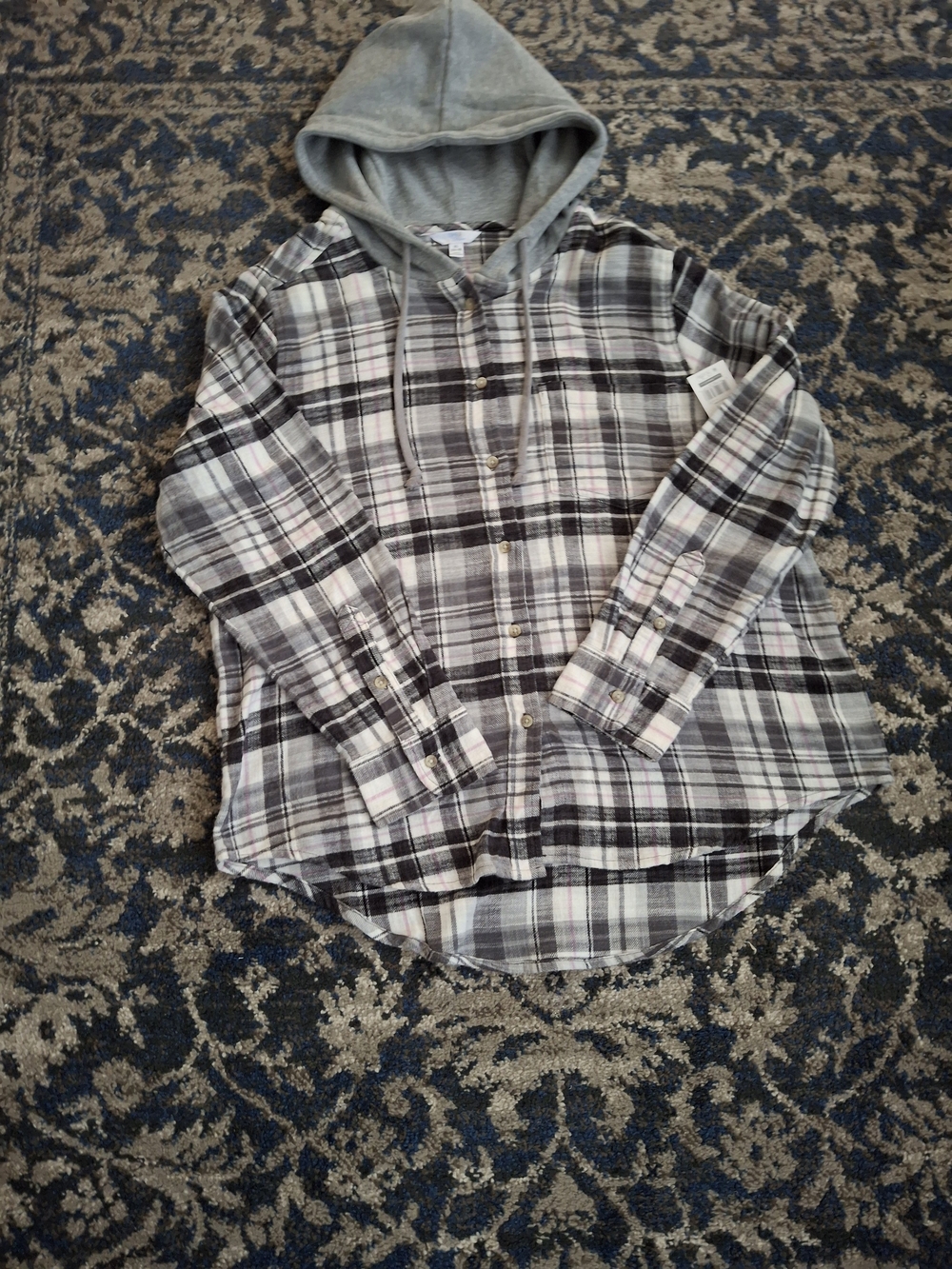 Plaid Hooded Button-Front Shirt in Graand 100% cotton